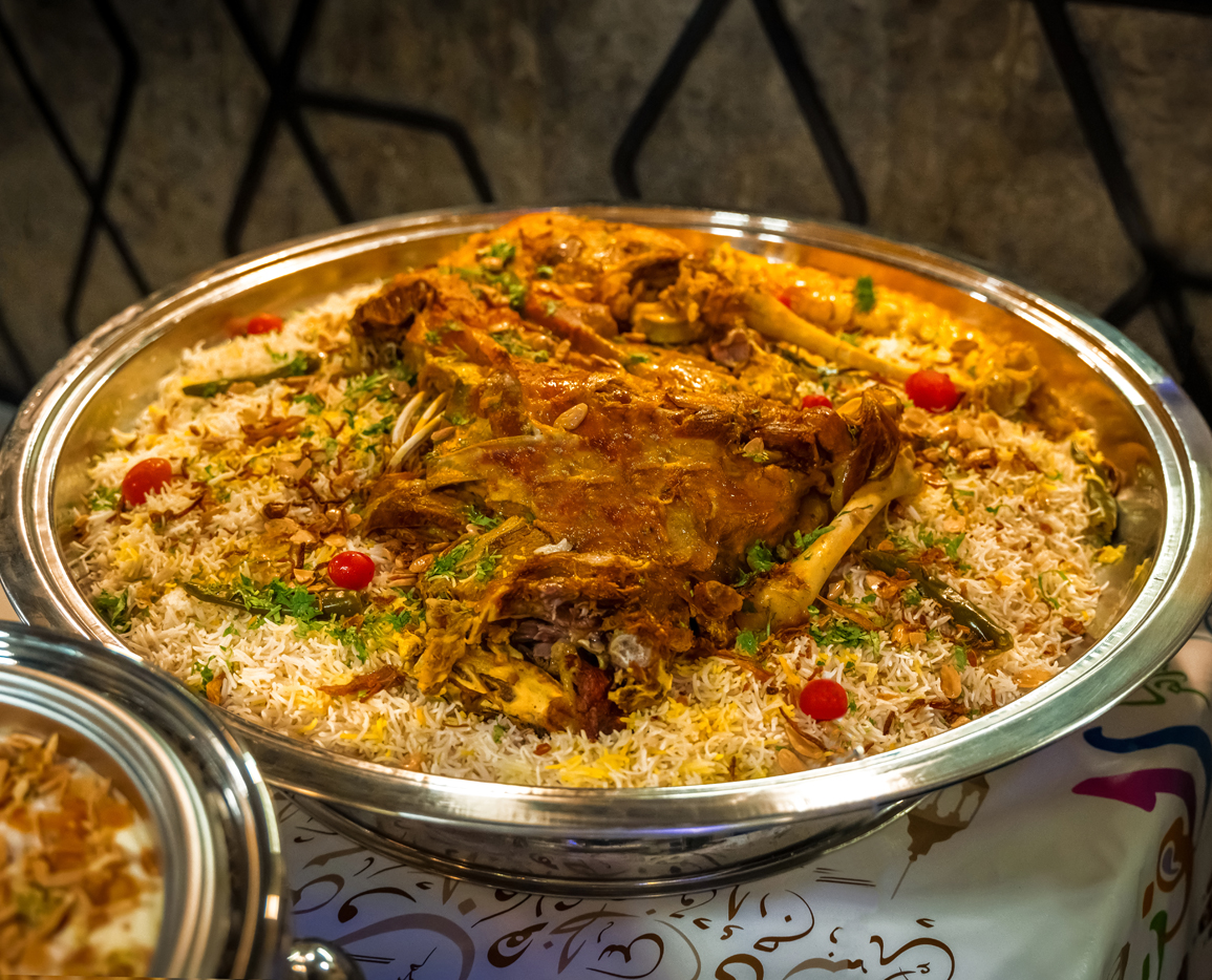 Traditional mandi platter at Khan Al-Rayhan